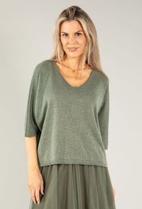 Lurex V Neck Knit Pullover