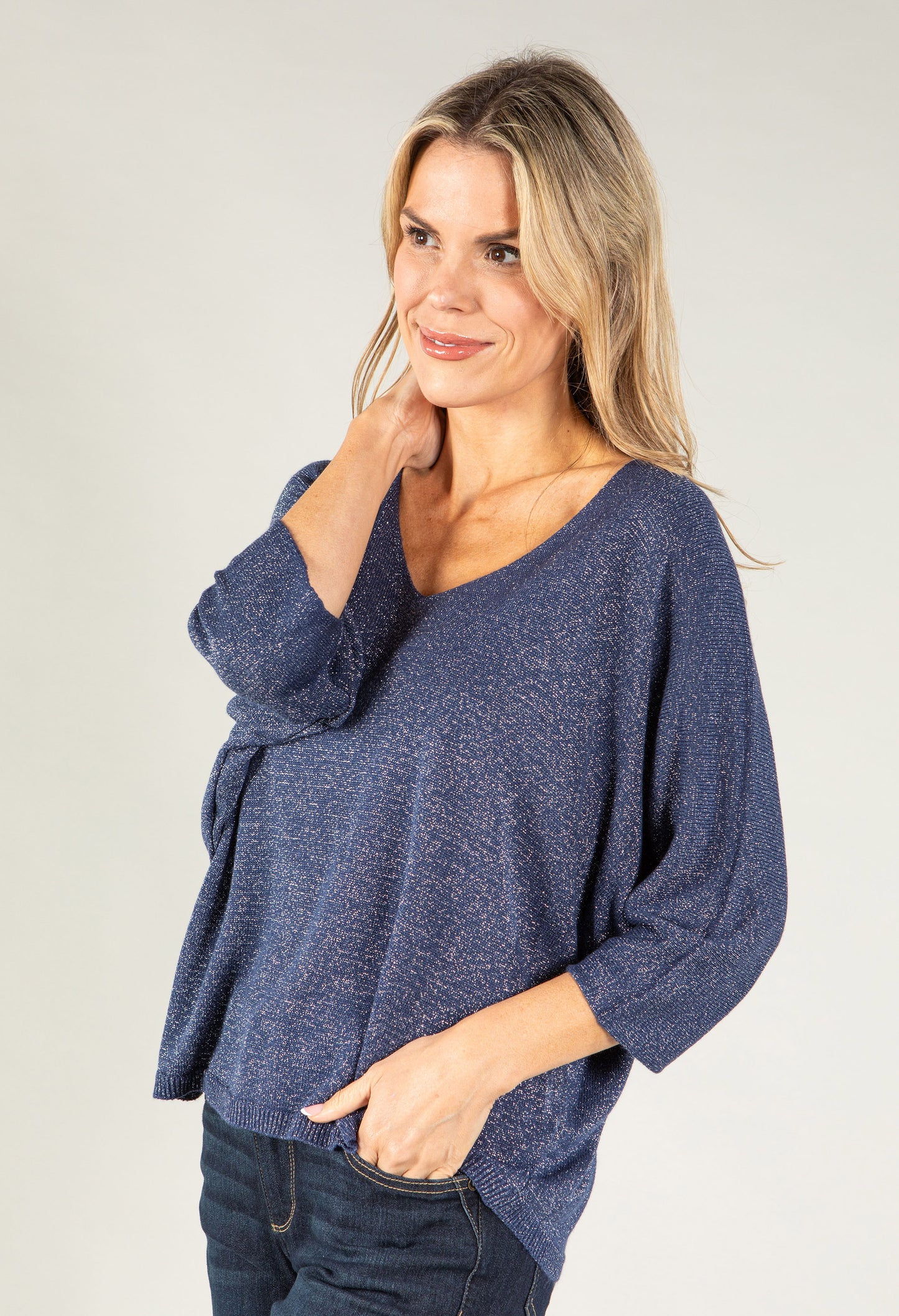 Lurex V Neck Knit Pullover