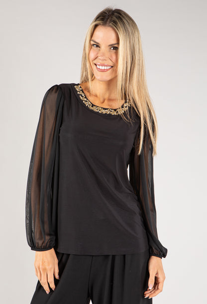 Mesh Sleeve Diamante Top