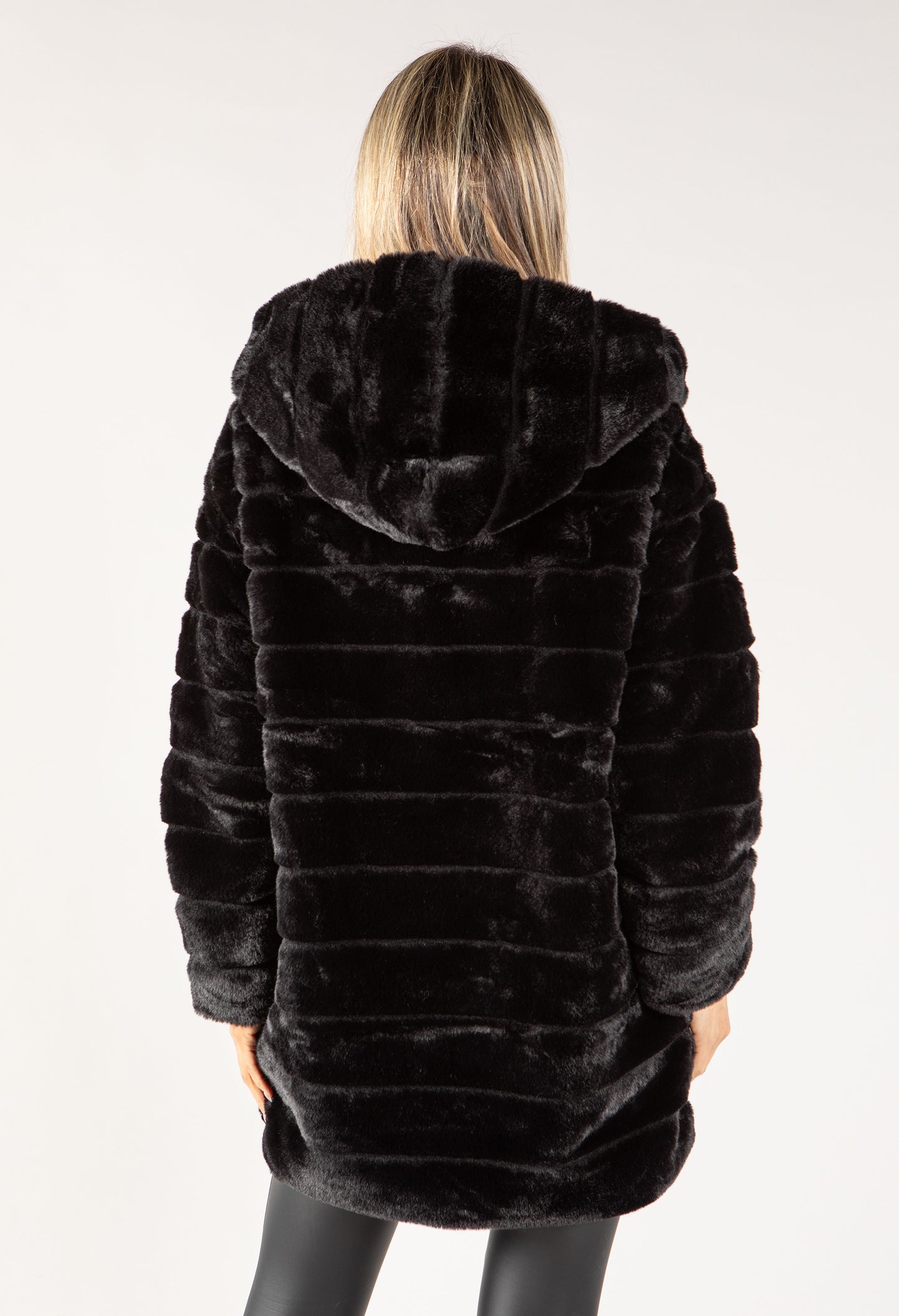 Longline Hooded Faux Fur Coat