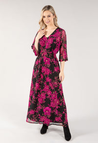 Leaf Print V Neckline Maxi Dress