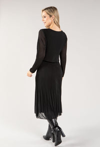 Plisse Pleated Long Sleeve Pop Over Dress