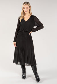 Plisse Pleated Long Sleeve Pop Over Dress