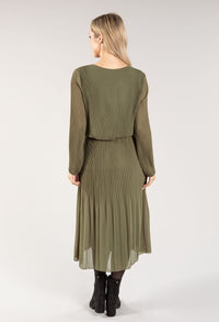 Plisse Pleated Long Sleeve Pop Over Dress