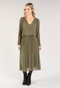 Plisse Pleated Long Sleeve Pop Over Dress