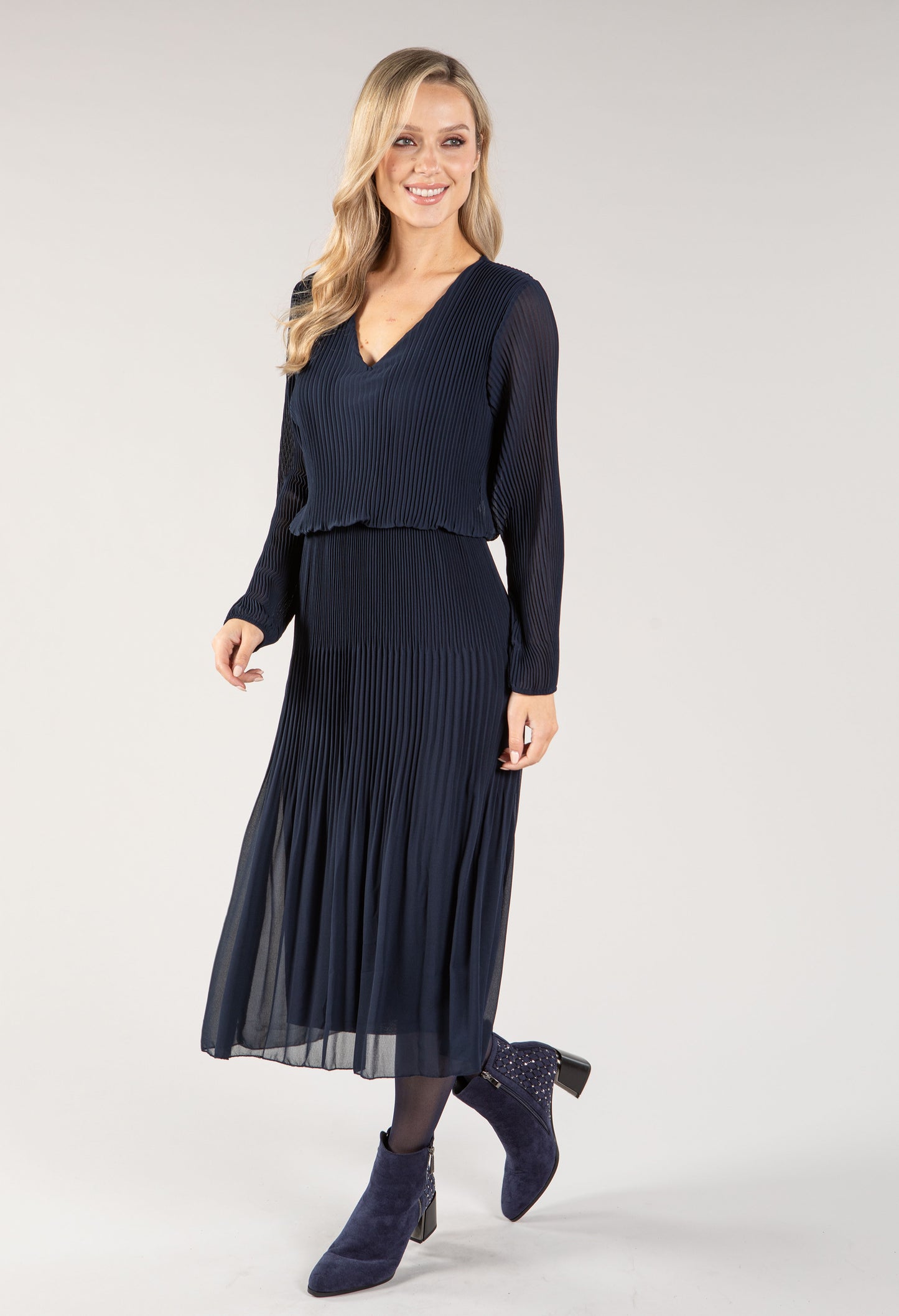 Plisse Pleated Long Sleeve Pop Over Dress