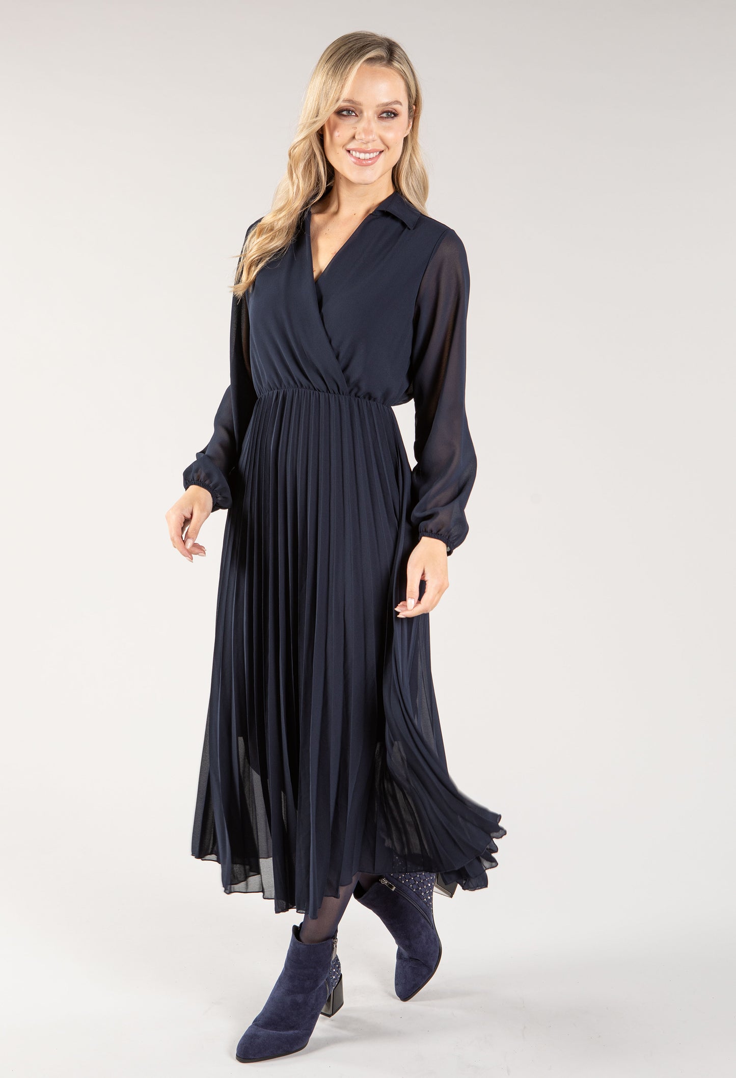 Wrap Bodice Pleated Dress