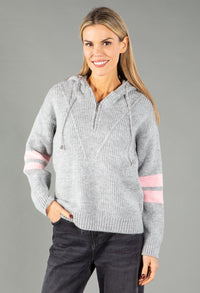 Stripe Sleeve Knit Half Zip Hoodie