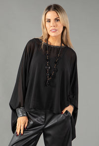 Sheer Sequin Trim Top with Necklace