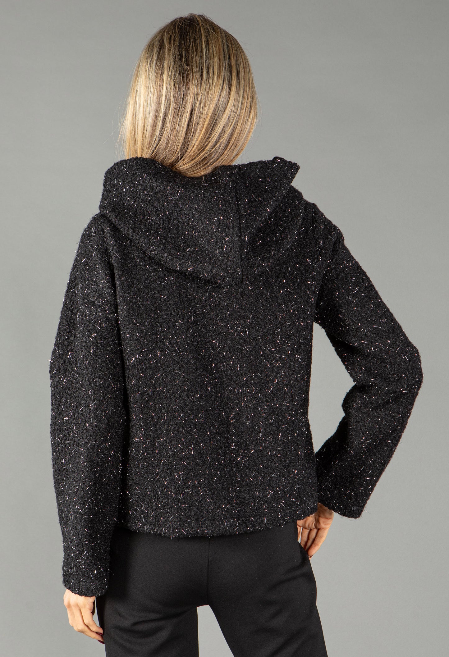 Foiling Detail Zip Up Boucle Jacket