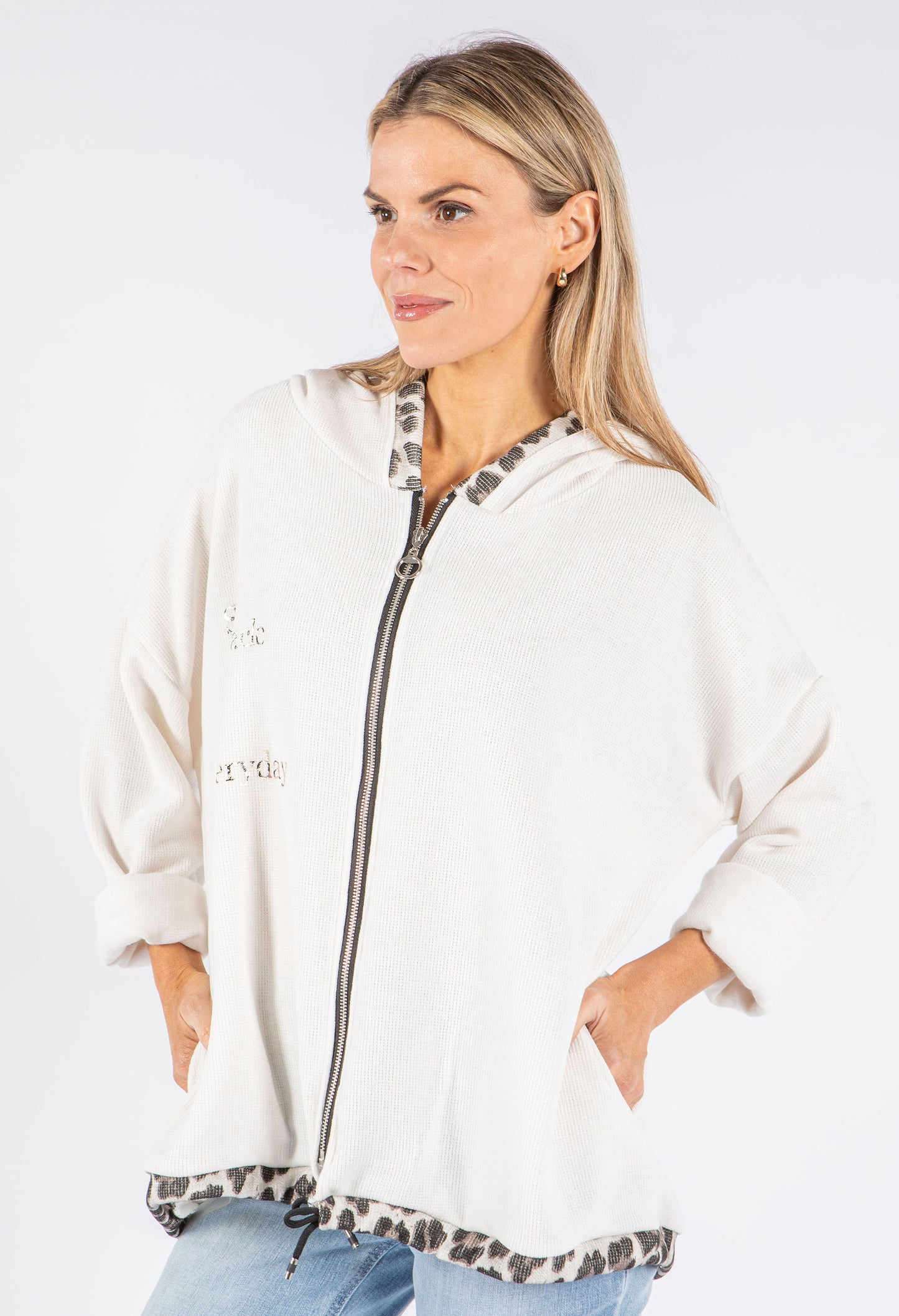 Soft Touch Leo Detail Zip Up Hoodie