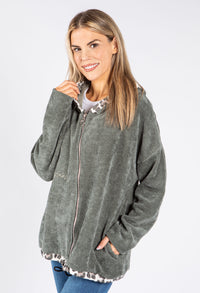 Soft Touch Leo Detail Zip Up Hoodie