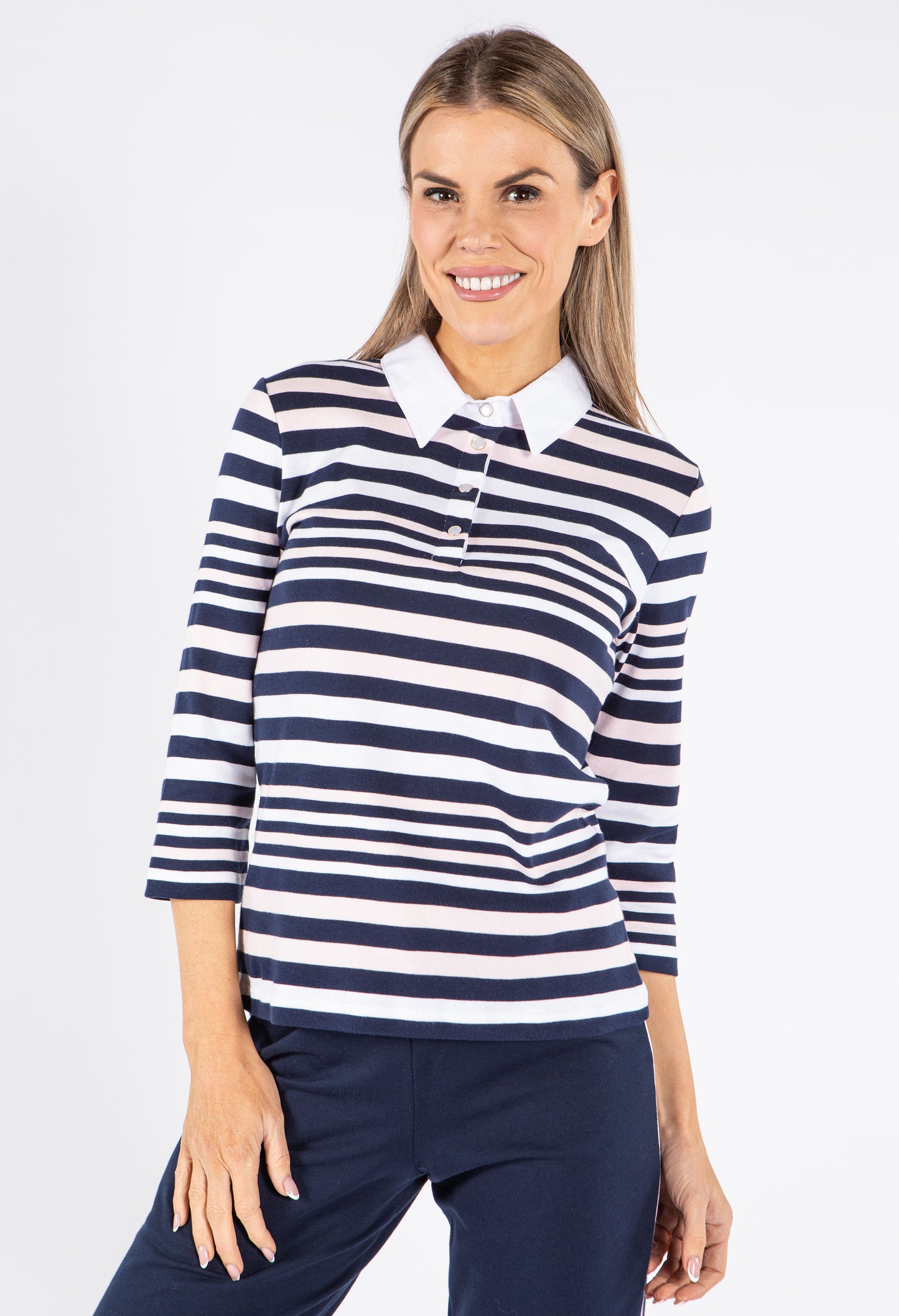 3/4 Sleeve Stripe Polo Shirt