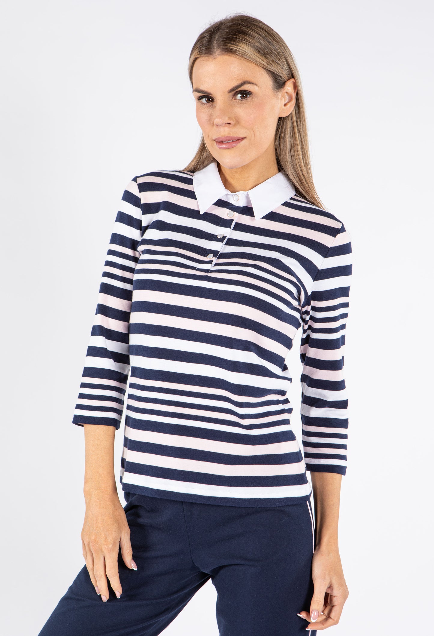 3/4 Sleeve Stripe Polo Shirt