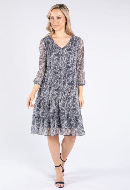 Plisse Pleated Leaf Print Dress