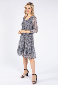 Plisse Pleated Leaf Print Dress