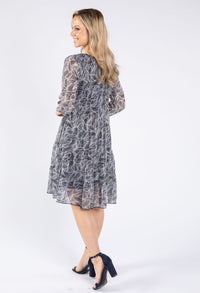 Plisse Pleated Leaf Print Dress