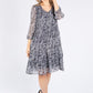 Plisse Pleated Leaf Print Dress