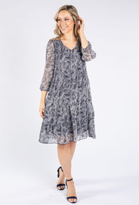 Plisse Pleated Leaf Print Dress