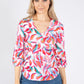 Scallop Neckline Colour Leaf Print Top