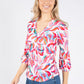 Scallop Neckline Colour Leaf Print Top