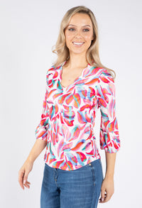 Scallop Neckline Colour Leaf Print Top