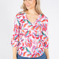 Scallop Neckline Colour Leaf Print Top