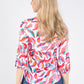 Scallop Neckline Colour Leaf Print Top