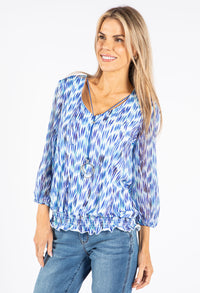 Abstract Print V-Neck Top