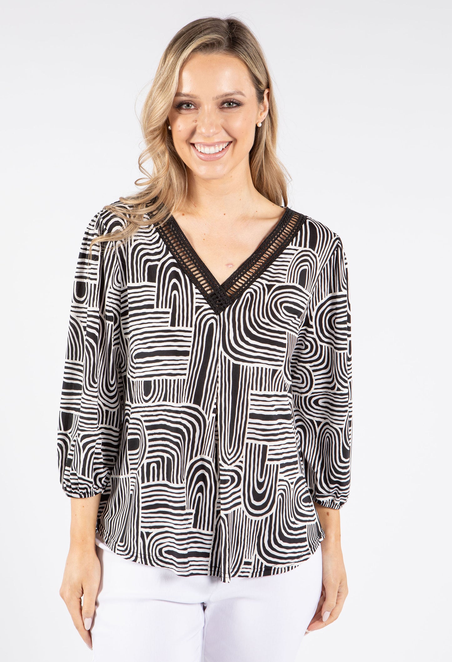 Lace Neckline Printed Top