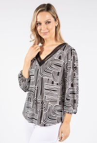 Lace Neckline Printed Top