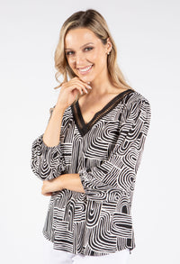 Lace Neckline Printed Top