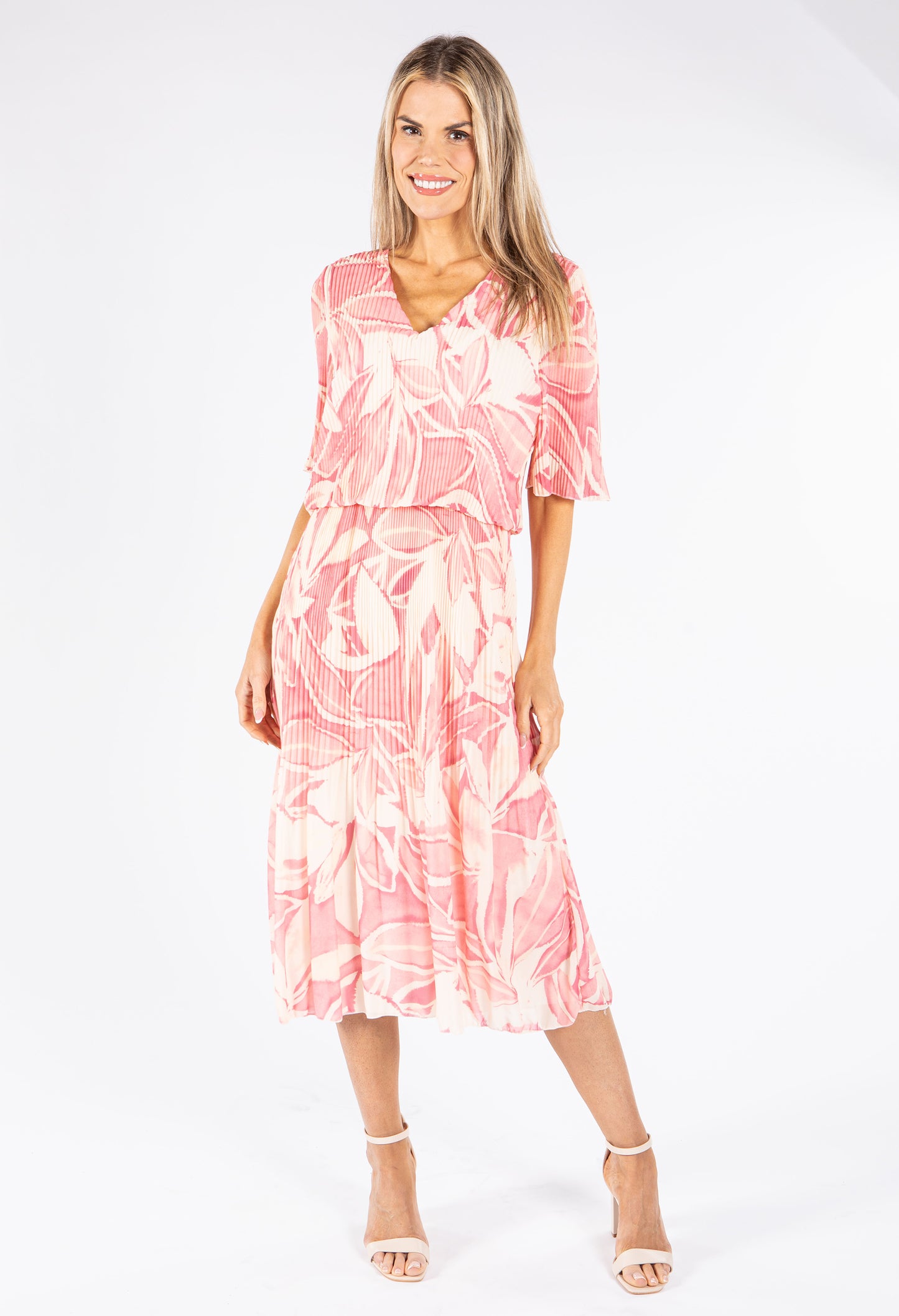 Leaf Print Plisse Pop Over Dress