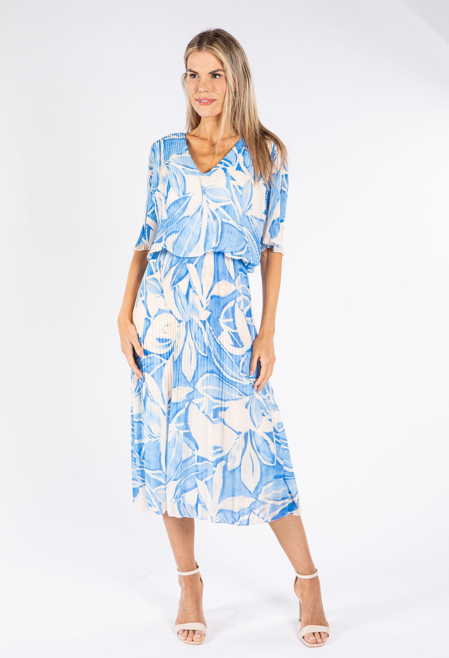 Leaf Print Plisse Pop Over Dress