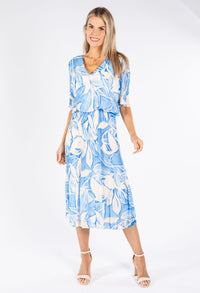 Leaf Print Plisse Pop Over Dress