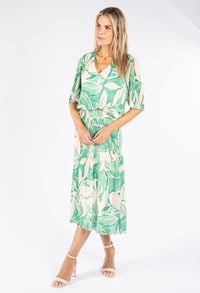 Leaf Print Plisse Pop Over Dress