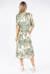 Leaf Print Plisse Pop Over Dress