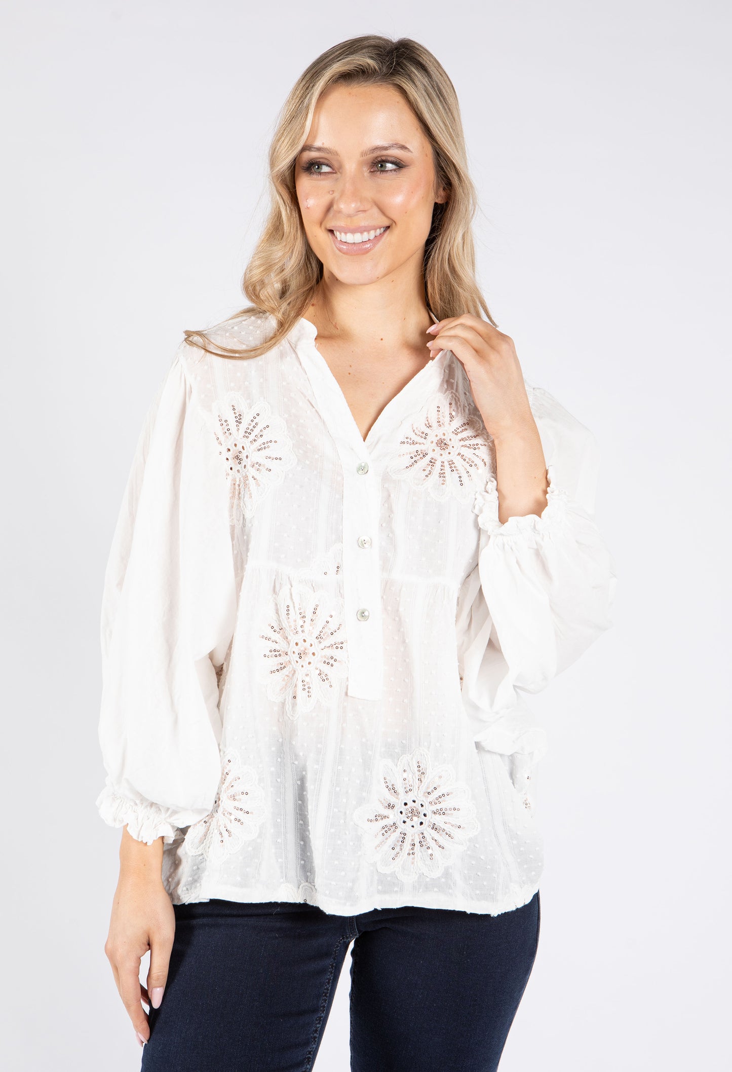 Floral Embroidered and Sequin Detail Blouse