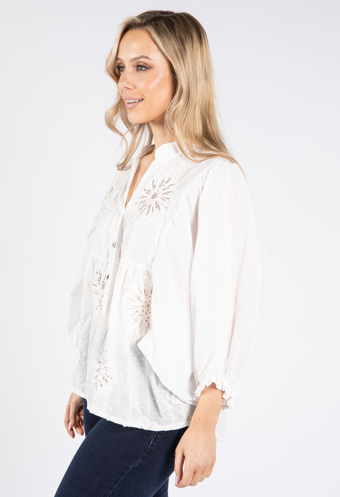 Floral Embroidered and Sequin Detail Blouse