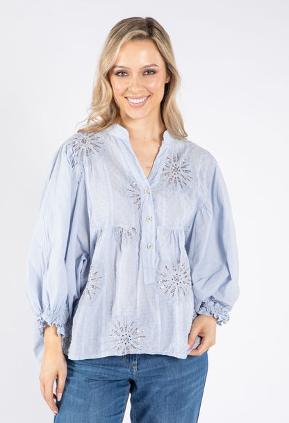 Floral Embroidered and Sequin Detail Blouse