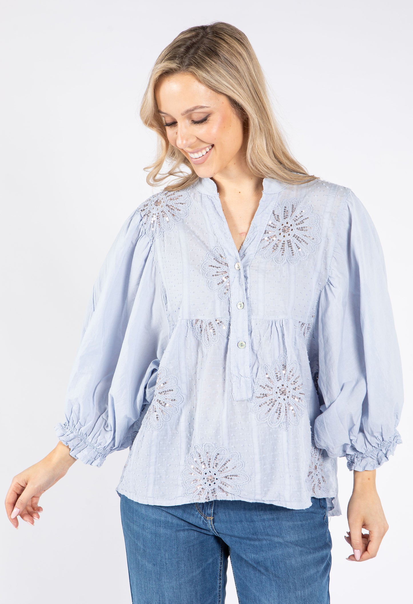 Floral Embroidered and Sequin Detail Blouse