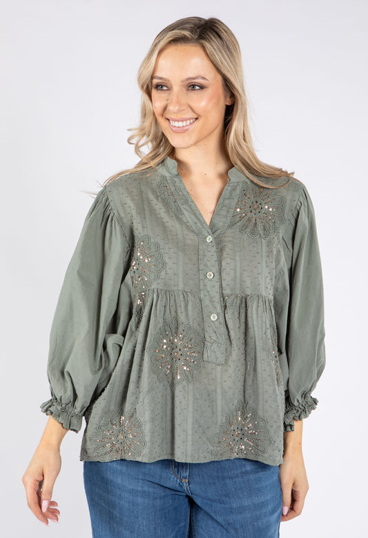 Floral Embroidered and Sequin Detail Blouse