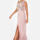 Frosted Pink Floral Embellished Self-Tie One Shoulder Maxi Dress