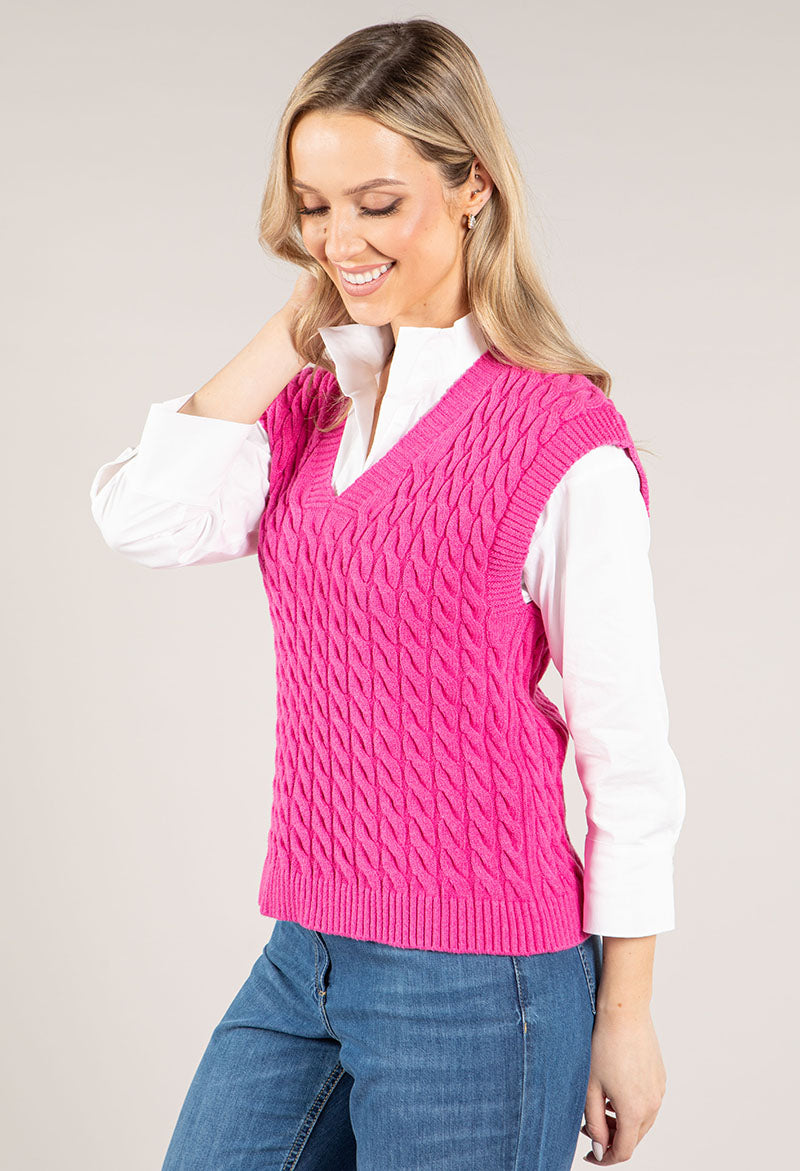 V Neck Soft Cable Knit Vest