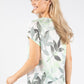 Leaf Print Silver Neckline Tie Waist Top