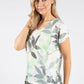 Leaf Print Silver Neckline Tie Waist Top