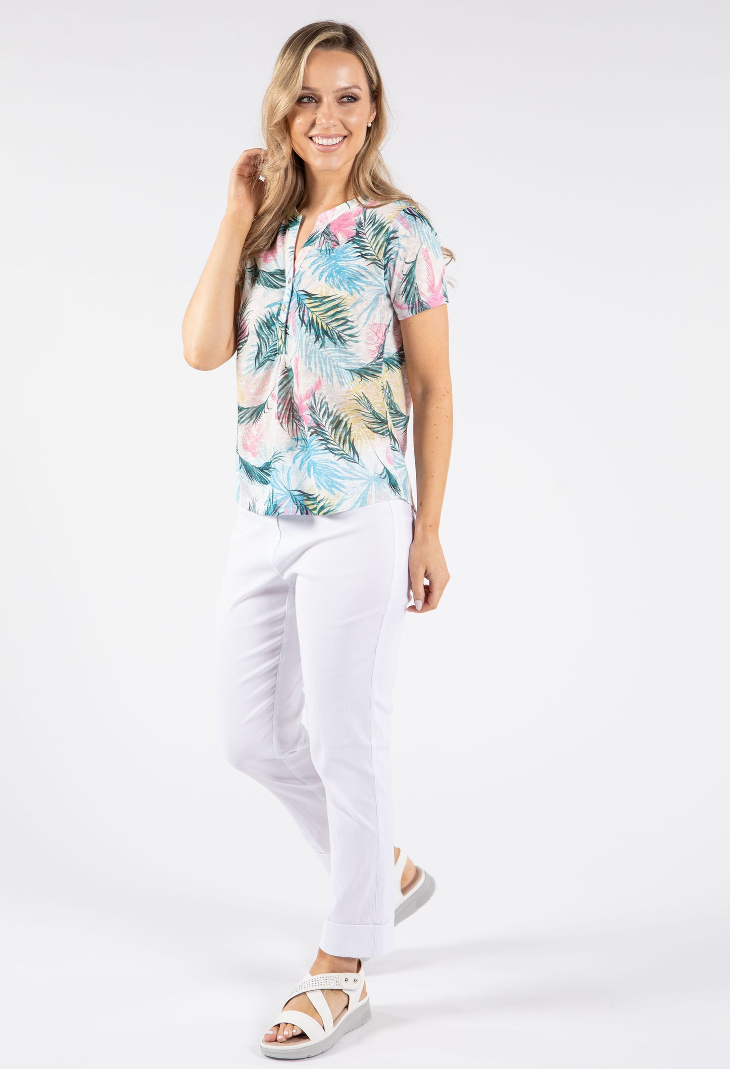 Palm Print V-Neck Top