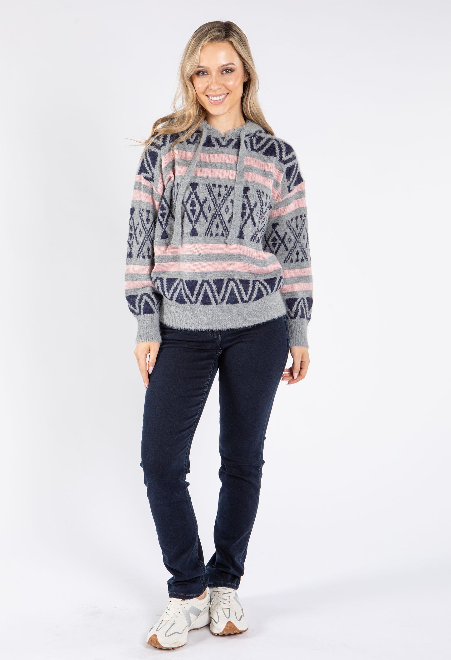 Patterned Soft Knit Hooded Pullover