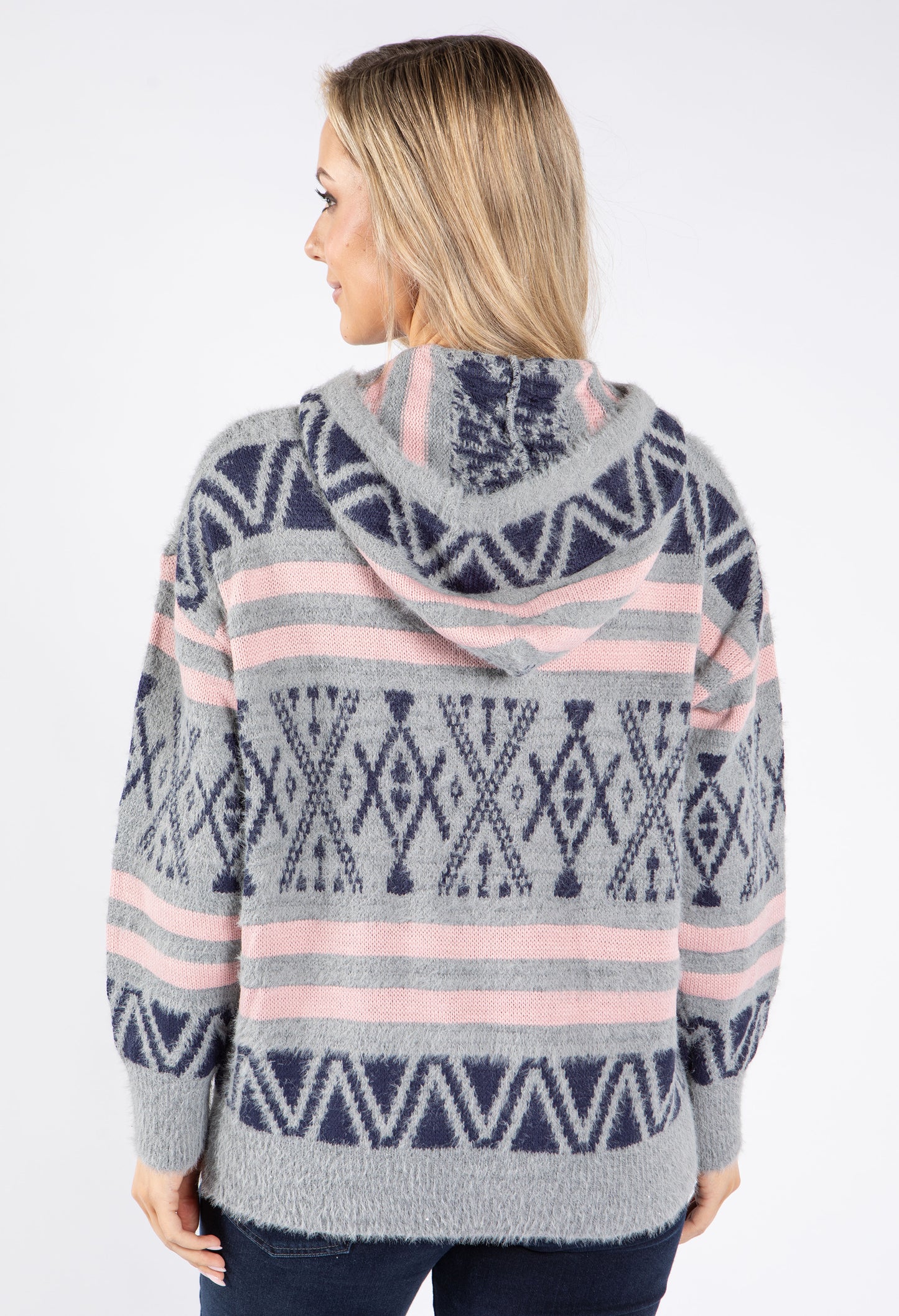 Patterned Soft Knit Hooded Pullover