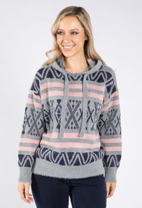 Patterned Soft Knit Hooded Pullover